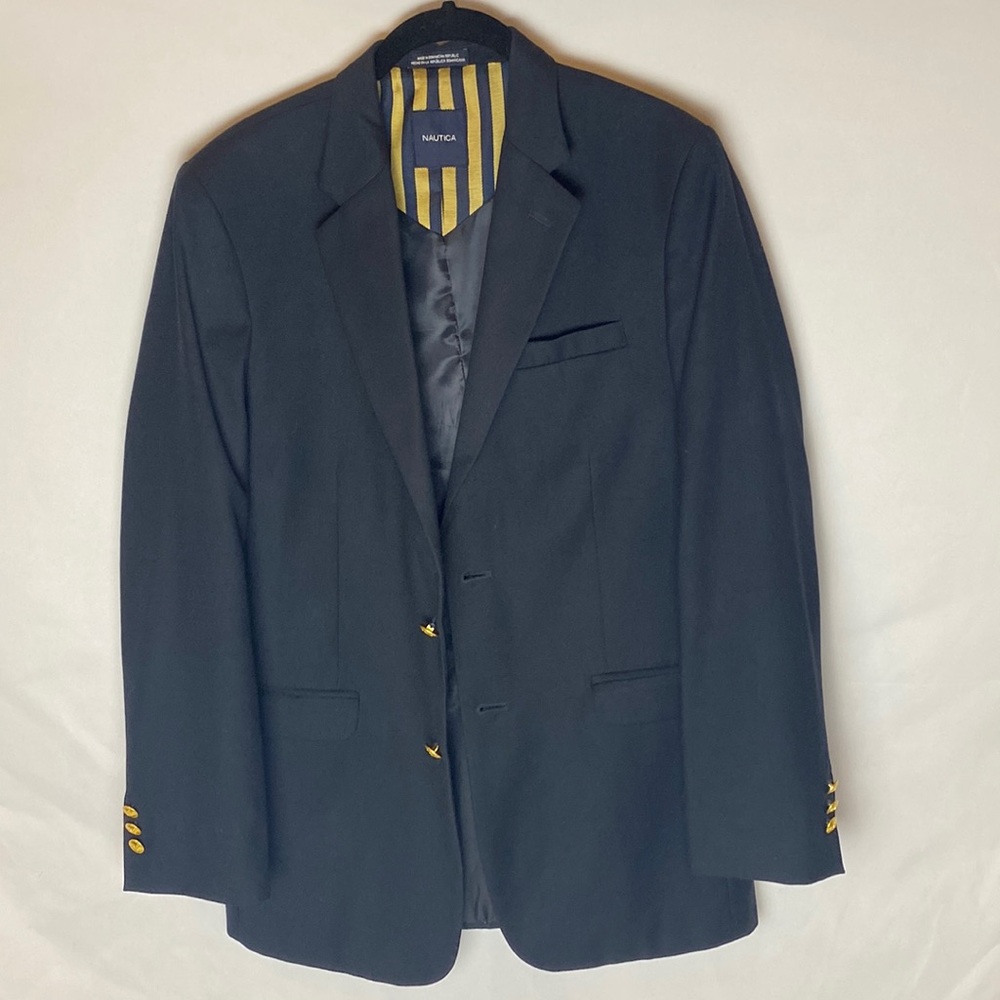 Nautica navy sports coat/blazer, gold buttons at front & at sleeves, 20 regular